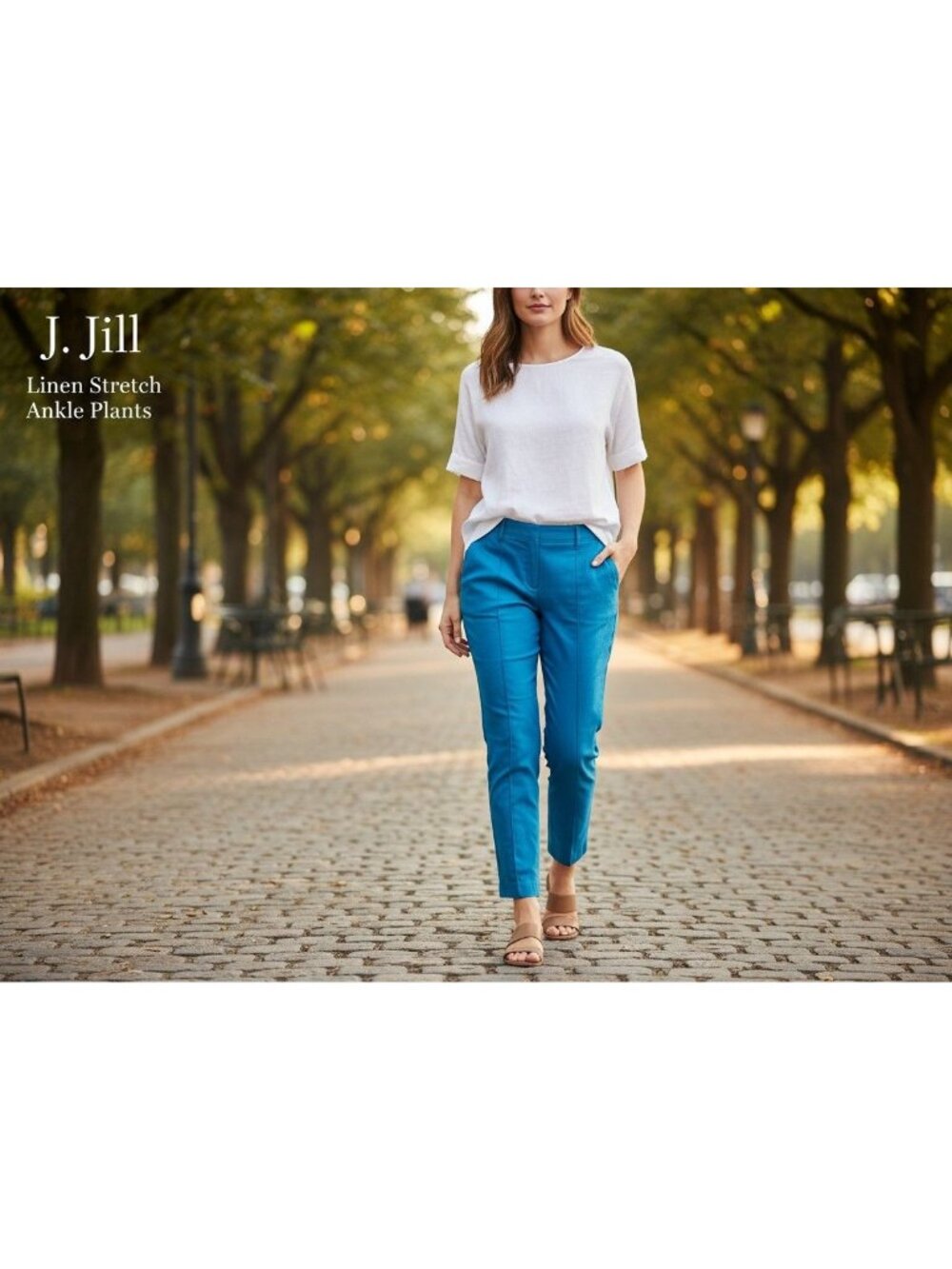 J. Jill Linen Stretch Ankle Pants Turquoise Blue  Front Crease Business Casual M